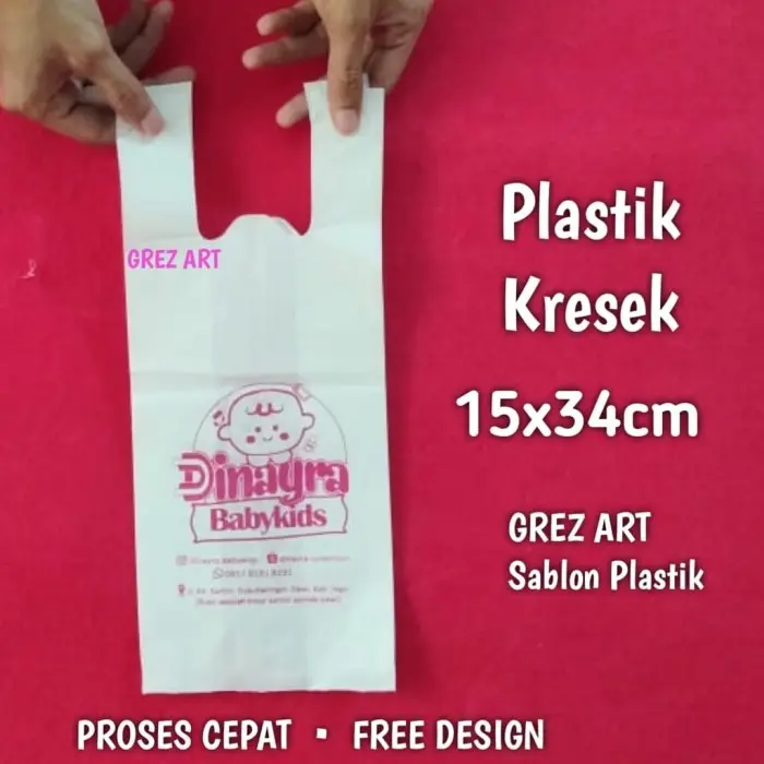 Sablon Plastik Kresek Putih, 15x34cm FREE DESIGN
