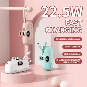 Mini PowerBank 8000mAh 22.5W / 6500mAh Fast Charging Portable Dengan Kabel Type-C / IOS Lightning Mini Emergency Charge Portable PowerBank Untuk Xiaomi iPhone Samsung Vivo Oppo Garansi 1Tahun