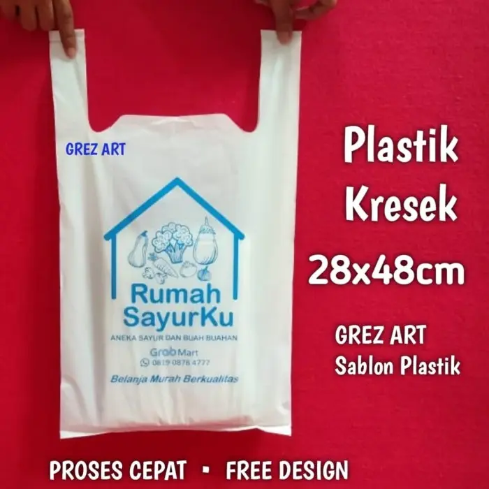 Sablon Plastik Kresek Putih, 28x48cm FREE DESIGN