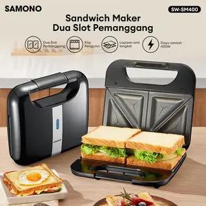SAMONO Sandwich Maker 400W 2 Slot Panggang Roti Anti Lengket, Low Watt, Klip Pengunci,Praktis & Mudah Dibersihkan [SW-SM400] - SW-SM400