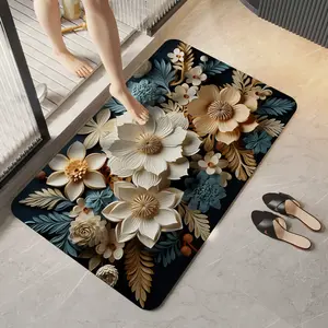 Keset Kaki 3D Motif Bunga Anti Slip Menyerap Air Keset Lantai Kamar Mandi Anti Bau HM1029