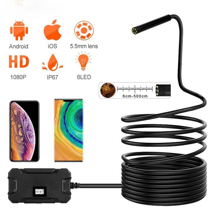 Jual Wireless Endoscope Camera WiFi Borescope Inspection 5.5mm 2.0MP HD ...