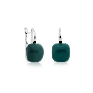 Anting Perak Cat Eye Dark Green -Dark Green Cat Eye Silver Earrings
