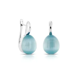 Anting Perak Cat Eye Turquoise -Turquoise Cat Eye Silver Earrings