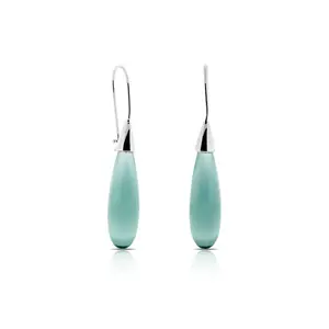 Anting Perak Cat Eye Drop Green -Drop Green Cat Eye Silver Earrings