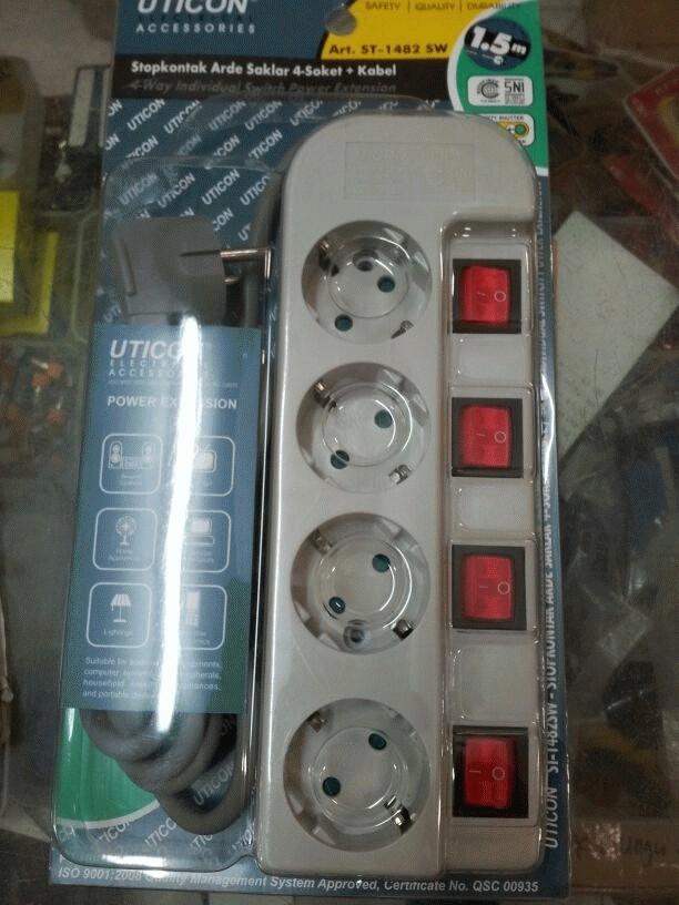 Gambar Stopkontak stop kontak cable extension arde saklar masing-masing 4 soket+kabel Uticon ST-1482 SW ST-1482SW dari Suara Mas Kota Surabaya Tokopedia