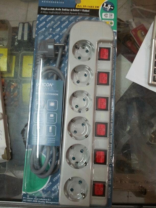 Gambar Stopkontak stop kontak cable extension arde saklar masing-masing 6 soket+kabel Uticon ST-1682 SW ST-1682SW dari Suara Mas Kota Surabaya Tokopedia
