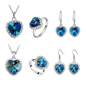 Love Heart Blue Sapphire set ( Ring + Necklace + Earrings)