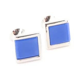 Cufflinks Manset Kancing Kemeja French Cuff Silver Blue Square