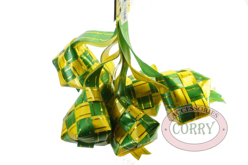 Ketupat Hias Idul Fitri 6 Cm Hijau Kuning Dekorasi Ruangan Lebaran 0