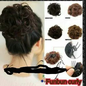 fun bun curly wig rambut palsu sanggul wanita