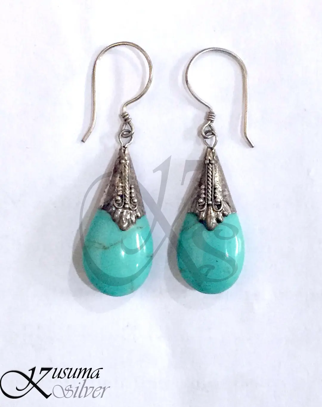 Anting Silver|Perak Tear Droop Turquoise Biru Muda