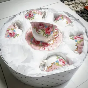 kado tea set 6 set blue flower