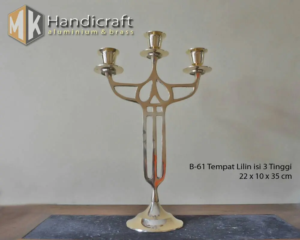 tempat lilin cabang 3 kuningan - candle holder - tempat lilin unik