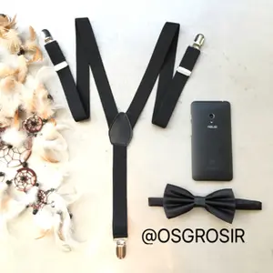 suspender bretel dan dasi kupu bowtie hitam