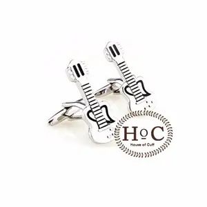 Cufflinks Manset Kancing Kemeja French Cuff GUITAR SILVER CUFFLINKS