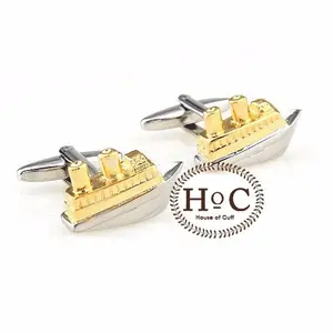 Cufflinks Manset Kancing Kemeja French Cuff BIG SHIP GOLDEN CUFFLINKS