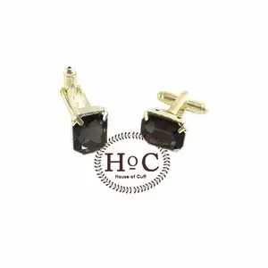 Cufflinks Manset Kancing Kemeja French Cuff RECTANGLE EDGE BLACK GEM
