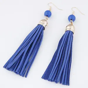 Anting Gantung Elegant Saphhire Blue Beads Decorated Tassel A41614