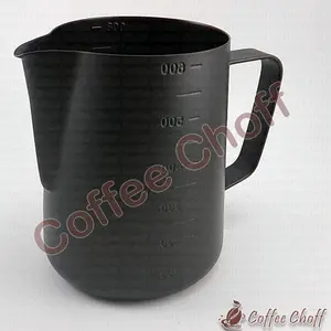 MILK JUG TEFLON SCALE 600 ML MILKJUG BLACK TEFLON LATTE ART TEKO SUSU