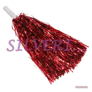 1 Tangkai Rumbai PomPom Cheerleader Penari Pemandu Sorak Merah Metalik