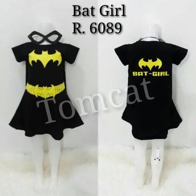 Kostum Anak Cewek Bat Girl baju superhero perempuan batgirl dress pendek 0