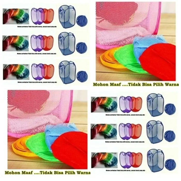 Keranjang baju lipat polos keranjang baju jaring laundry bag polos