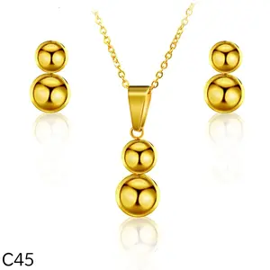 Set Perhiasan Titanium Lapis Emas 18K Bulat KA45