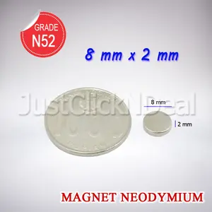 Magnet Neodymium 8 x 2 mm Silinder Coin Koin Disc Bulat N52