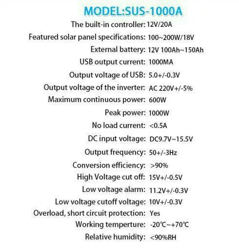 suoer power inverter 1000watt + solar controller charger sus-1000a 2