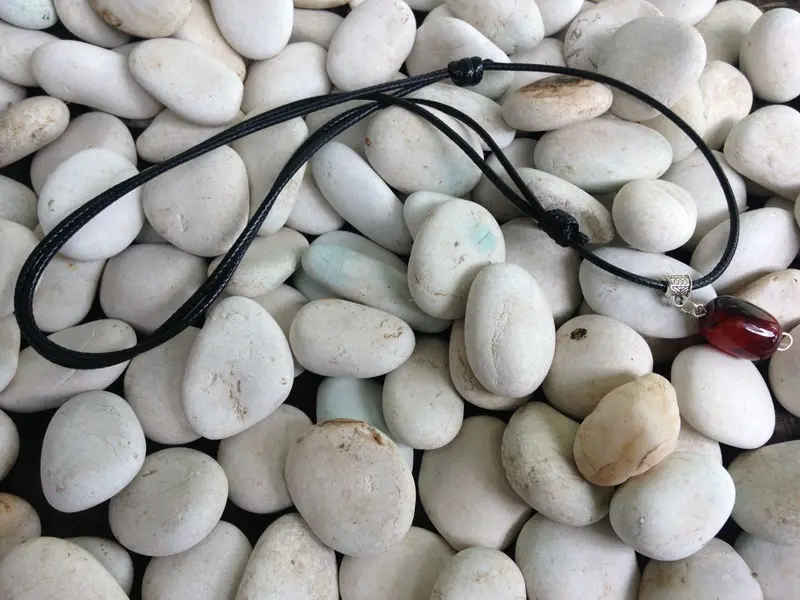 Kalung Panjang Tali Leather Rop Liontin Batu Alam Oval 2