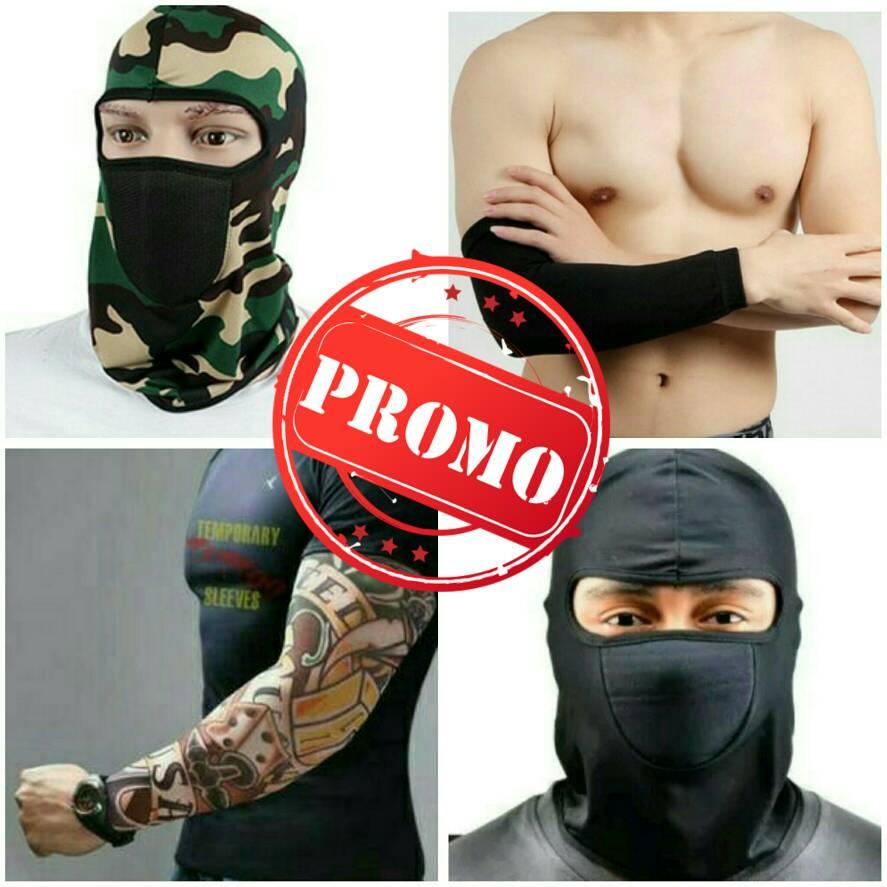 PAKET HEMAT MASKER MOTOR SARUNG TANGAN ARMY NINJA TATO ARM SLEEVE
