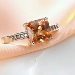 Cincin Perak Silver 925 Lapis Emas Batu CZ AAA Golden Topaz C60