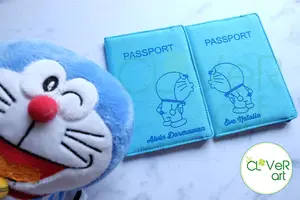 Passport Cover CUSTOM NAMA - ITALIAN SUEDE - DORAEMON COUPLE
