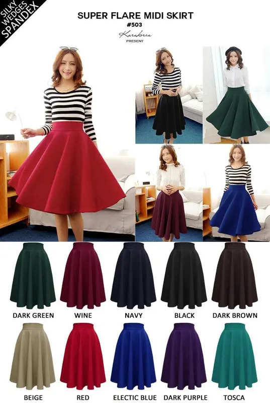 Super Flare Midi Skirt Shop Tokopedia