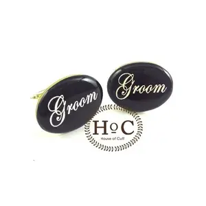 Cufflinks Manset Kancing Kemeja French Cuf GROOM OVAL BLACK