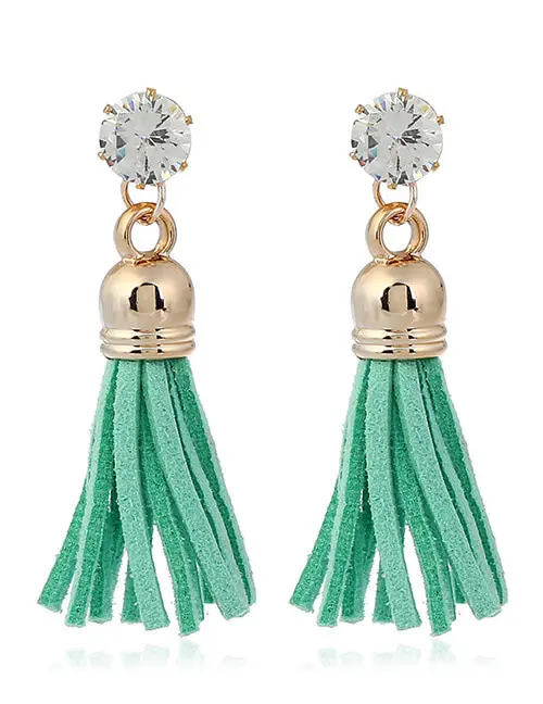 Anting Tusuk Trendy Green Diamond&tassel Decorated Pure Color C95868