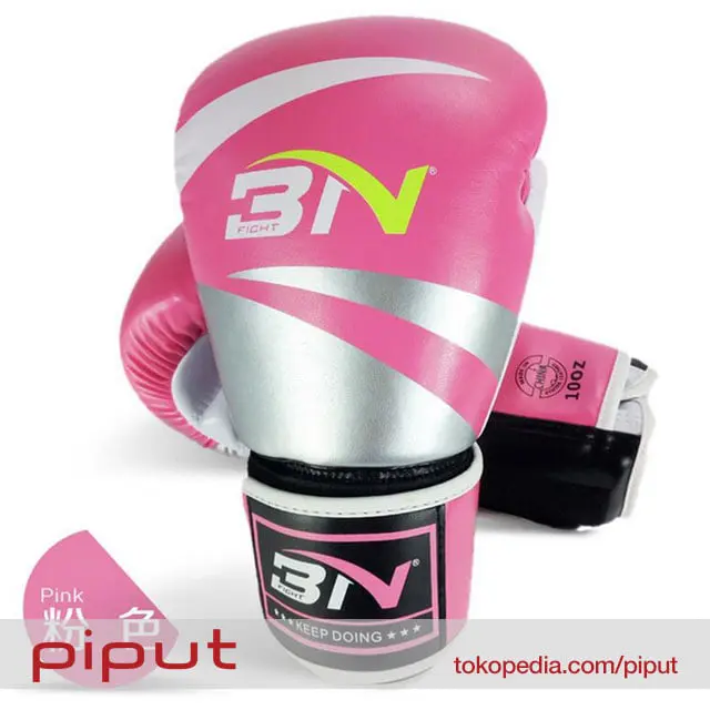 BN Fight Boxing Gloves Sarung Tinju Full Glove Pink 10 Oz Muay Thai