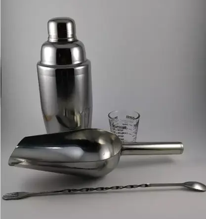 PAKET BARTENDER SHAKER STAINLESS GELAS UKURAN SEKOP ES LONGBAR SPOON