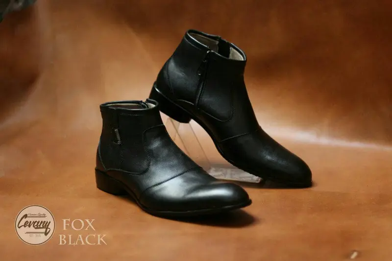 Sepatu Pantofel Zipper Tinggi Cevany Original Kulit Sapi Asli 2