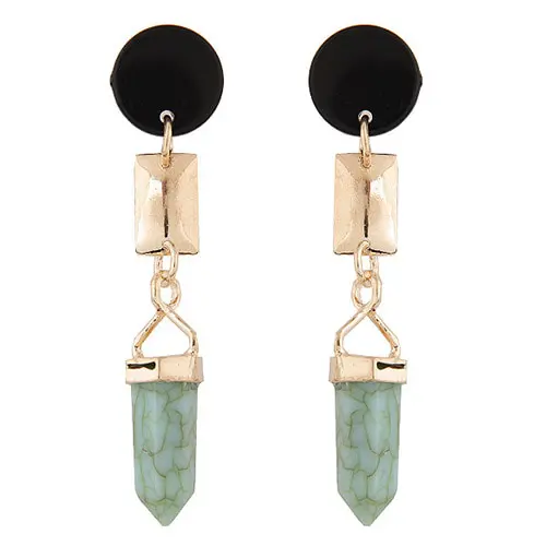 Anting Tusuk Elegant Light Green Gemstone Decorated Bullet ShapeA47131