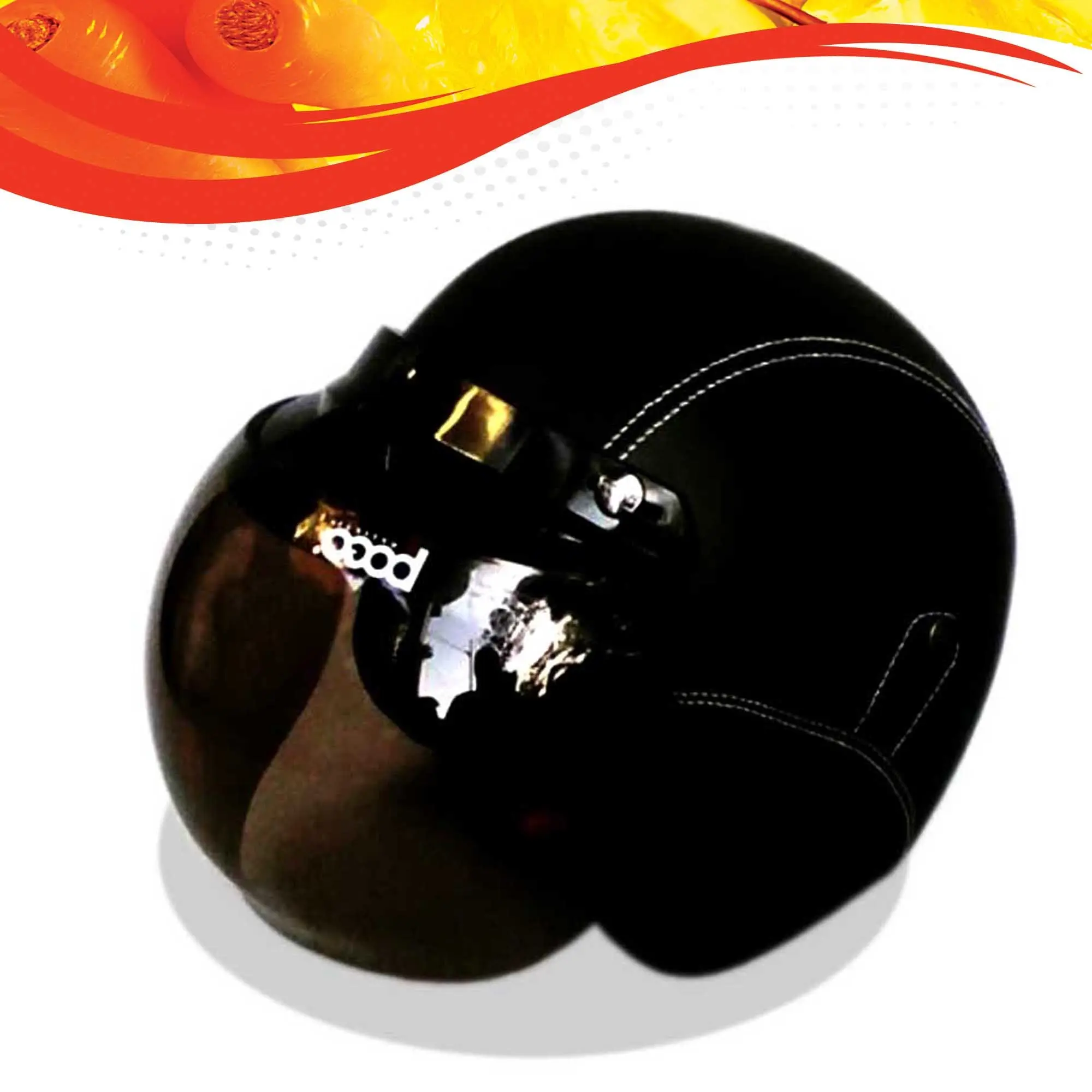 Helm Retro Bogo Kulit Klasik Kaca BOGO Original - Hitam Polos