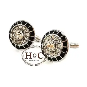 Cufflinks Manset Kancing Kemeja French Cuff STUDDED BLACK CIRCLE