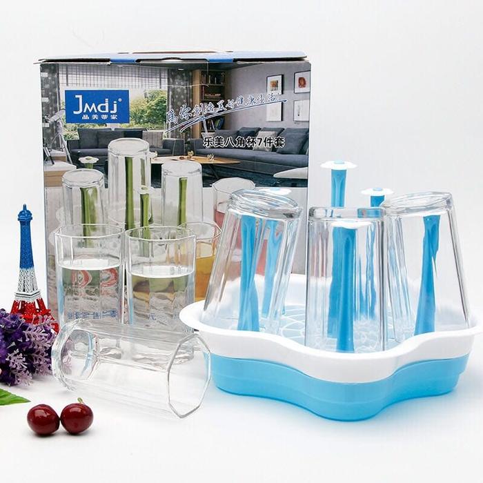 Gambar [7in1] Water Glass + Tatakan Gelas [ 230ml ] - Birumuda dari Dt.Shop Medan Kota Medan Tokopedia