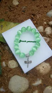 Gelang batu mata kucing 12mm juntai charm capung