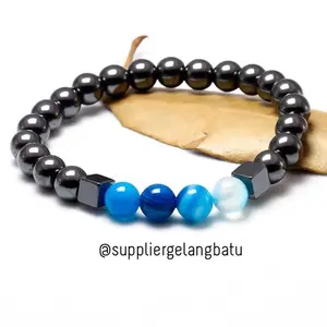 gelang batu blustin hematite aquamarine bongkah akik agate pilihan