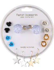 LRC Anting Sets Gold Color+silver Color Star&flowers E80043