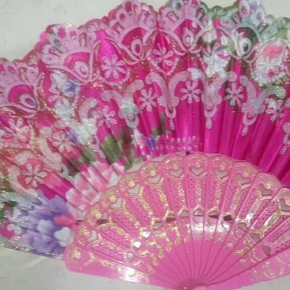 SALE Kipas Satin Warna Glitter Motif Bunga 4