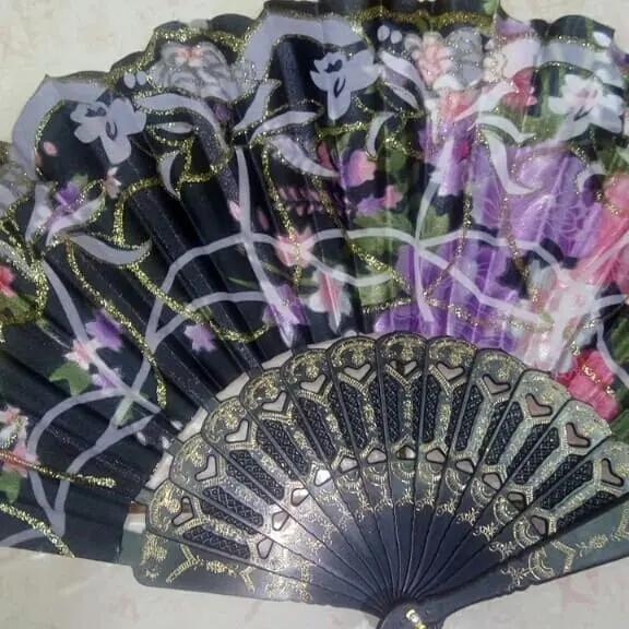 SALE Kipas Satin Warna Glitter Motif Bunga 3