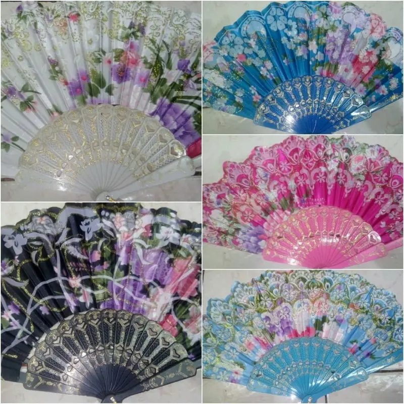 SALE Kipas Satin Warna Glitter Motif Bunga 0